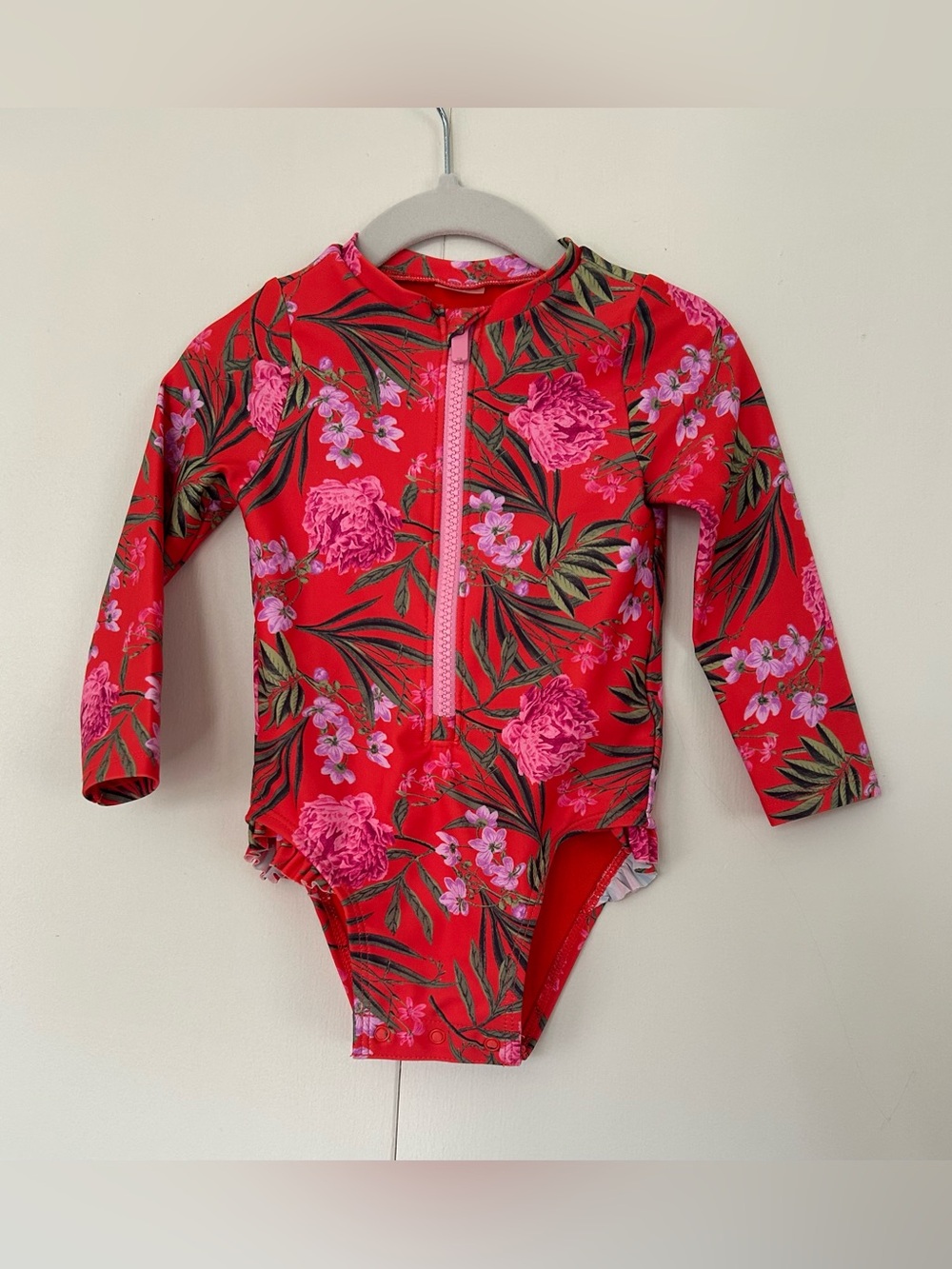 2/$10 Old Navy Floral Long-Sleeve Zip One-Piece Swimsuit